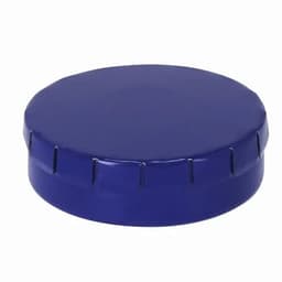 A drink bottle lid in a vibrant blue colour with a ridged edge and a smooth, circular top.