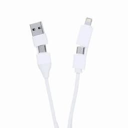 A USB charging cable in white, featuring a USB-A connector on one end and a Lightning connector on the other.