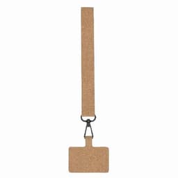 A lanyard with a cork texture, featuring a clip at the bottom for attaching an ID card or badge.