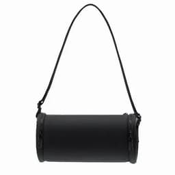 A cylindrical black bag with a detachable strap and zipped closures on both ends.