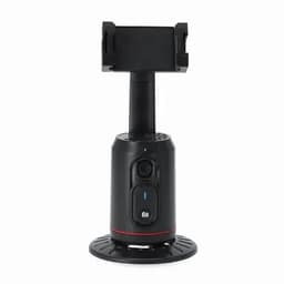 A camera stabiliser in black with a red accent, featuring a mount for a device and control buttons.