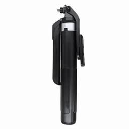 A black promotional product with a sleek design, featuring a clip for attachment and a branding logo.