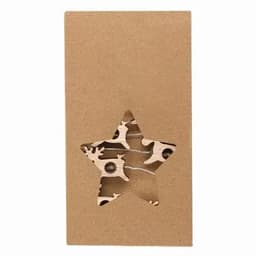 A brown rectangular box featuring a star cut-out, revealing a patterned interior.