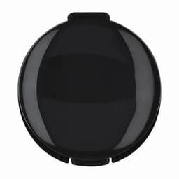 A black drink bottle with a rounded lid and a logo.