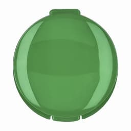 A round, green drink bottle lid with a smooth surface and a simple design. It features a logo on the top.