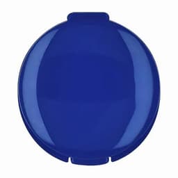 A blue drink bottle with a smooth surface and a secure lid, featuring a brand logo.