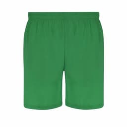 A pair of green shorts with an elastic waistband, featuring a simple, solid colour design.