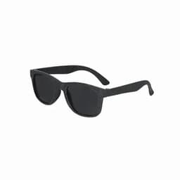 A pair of black sunglasses with a textured finish, featuring dark lenses and simple design.