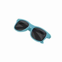 A pair of turquoise sunglasses with black lenses, featuring a sleek, modern design.