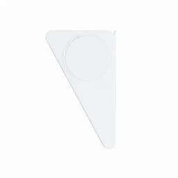 A drink bottle in white with a triangular design and circular lid section, featuring a logo.