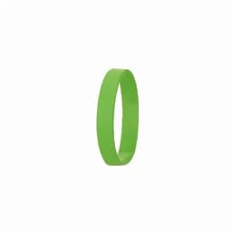 A green promotional wristband with a smooth finish and a circular shape. It features a logo.