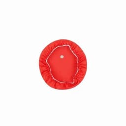 A red elasticised cover with a central hole, featuring a gathered edge. It includes a logo.