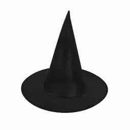 A black witch's hat with a tall, pointed crown and a wide brim.