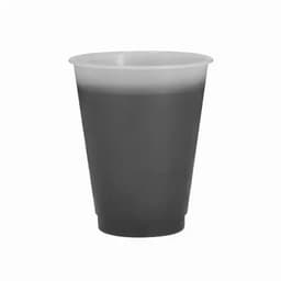 A drink bottle in a gradient design, transitioning from grey at the top to black at the bottom, featuring a logo.