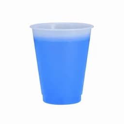 A drink bottle in a vibrant blue colour with a smooth finish, featuring a logo.