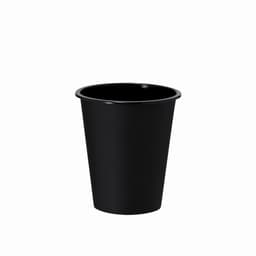 A black plastic cup with a tapered design and no branding.