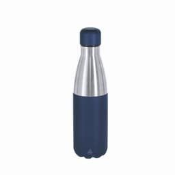A drink bottle featuring a stainless steel body with a navy blue matte finish and a matching screw top.