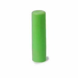 A drink bottle in a bright green colour with a cylindrical shape and a rounded top. It features a branding logo.