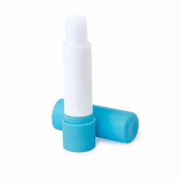 A drink bottle in white and blue, featuring a simple design and a logo on the body.