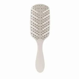 A hairbrush with a vented design and a light grey finish, featuring multiple rows of holes for airflow.