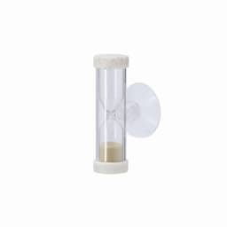 A sand timer with a clear glass body and white end caps, designed to be mounted on a wall.
