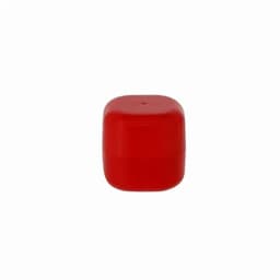 A red drink bottle with a rounded cap. It features a logo on the side.