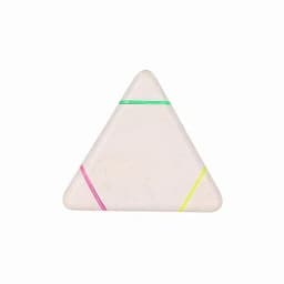 A triangular soap bar in white with neon pink, green, and yellow stripes. It has a minimalistic design.
