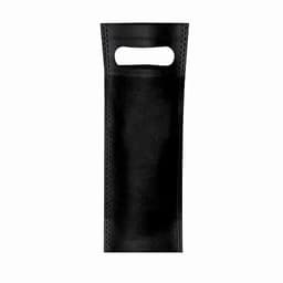 A black bag with a handle, featuring a simple, smooth design and a logo.