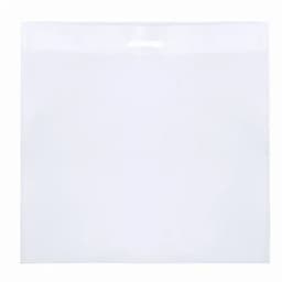 A clear, plastic storage bag with a handle, featuring a simple and minimalistic design.