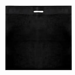 A black reusable shopping bag with a handle, featuring a simple, unembellished design.