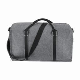 A grey promotional bag with black straps and a sleek design, featuring a handle and adjustable shoulder strap.