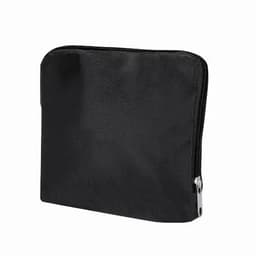A black zippered pouch with a textured surface, featuring a simple design and no visible branding.