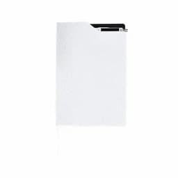 A white clipboard with a black pen attached, featuring a textured surface.