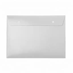 A white envelope with a button closure, featuring two holes at the top for fastening.