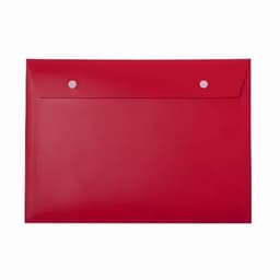A red envelope with two round closures at the top, featuring a smooth surface and a simple design.