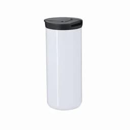A drink bottle in sleek white with a black lid, featuring a built-in spout and a logo.