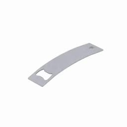 A bottle opener in a sleek grey design, featuring a contoured shape and an opening for caps.