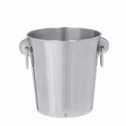 A stainless steel bucket with two handles, featuring a smooth finish and a cylindrical shape.
