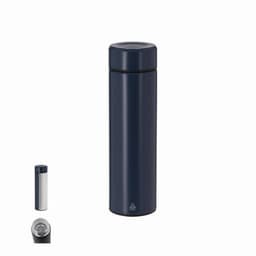 A drink bottle in dark navy with a sleek design, featuring a lid and a logo on the body.