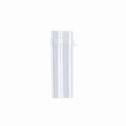 A drink bottle in transparent plastic with a sleek, cylindrical design and a round cap. Features a logo on the side.