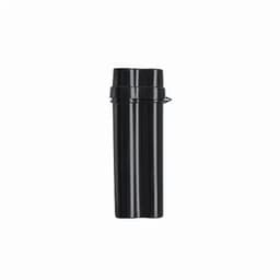 A drink bottle in sleek black with a secure lid and attached cap. It features a brand logo.