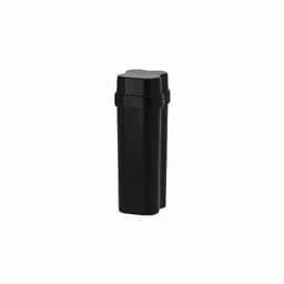 A drink bottle in a sleek black design with a unique top shape and a simple branding logo.