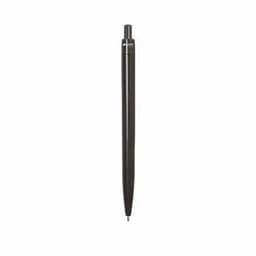 A black pen with a sleek design and a logo on the clip.
