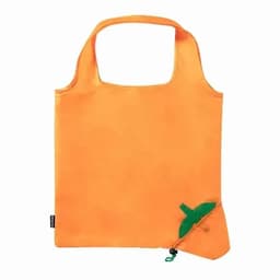 An orange tote bag with a green leaf detail at the corner and two handles for easy carrying.