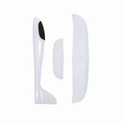 A set of three white drone propeller blades with one featuring a black tip and various shapes.