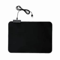 A black USB-powered heating pad with a cord at one edge, featuring stitched edges for durability.