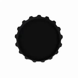 A black bottle cap with a serrated edge, featuring a smooth surface and no visible branding.