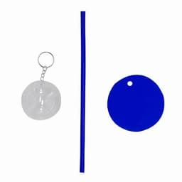A drink bottle kit featuring a clear ball charm, a blue straw, and a blue round cap.