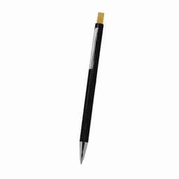 A black pen with a silver clip and a wooden tip, featuring a sleek design.