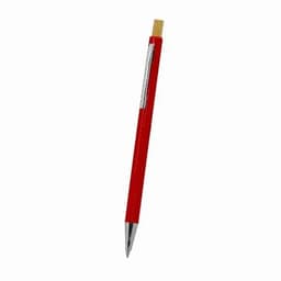 A red pen with a wooden accent and a silver clip, featuring a sleek, streamlined design.